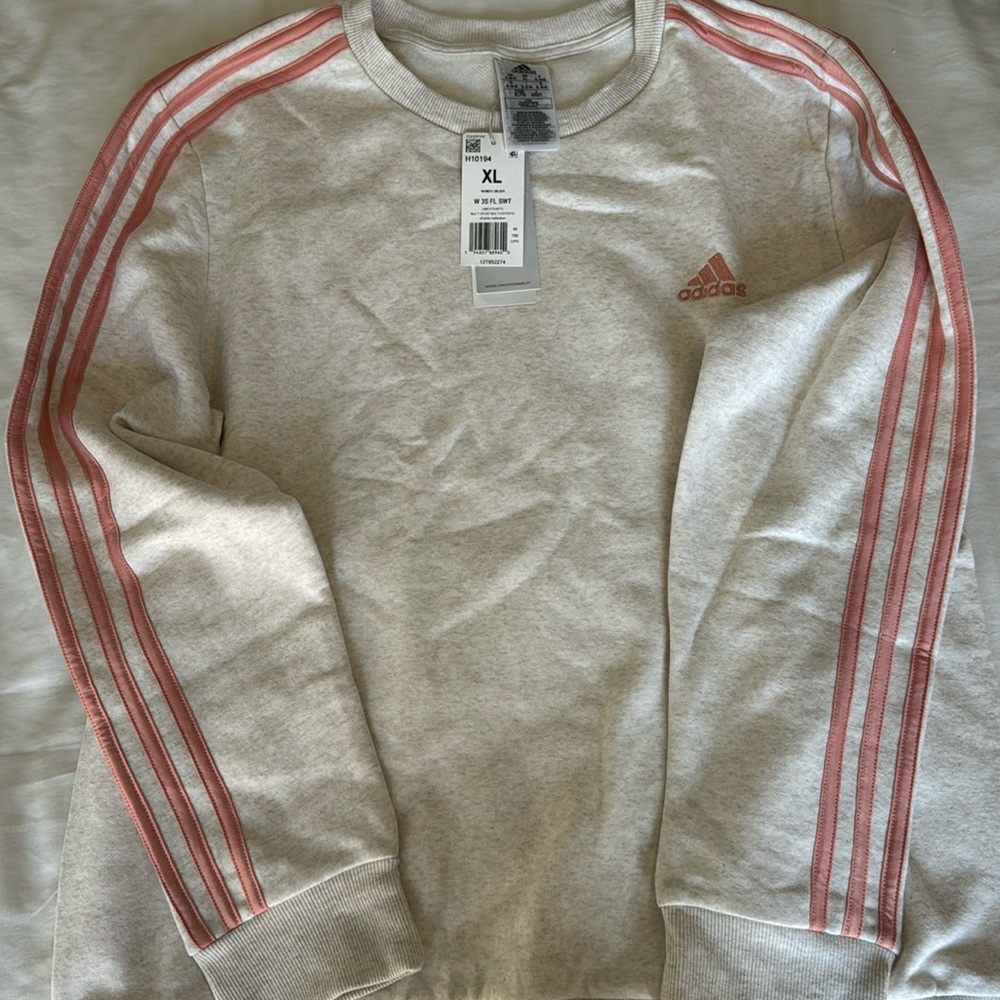 Tan and pink adidas crewneck